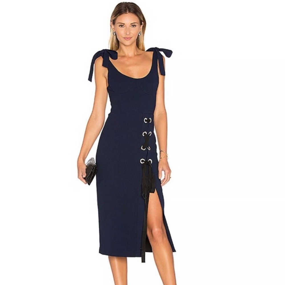 Rebecca Vallance Breakers Laced Navy Knotted Crepe Dress size 2